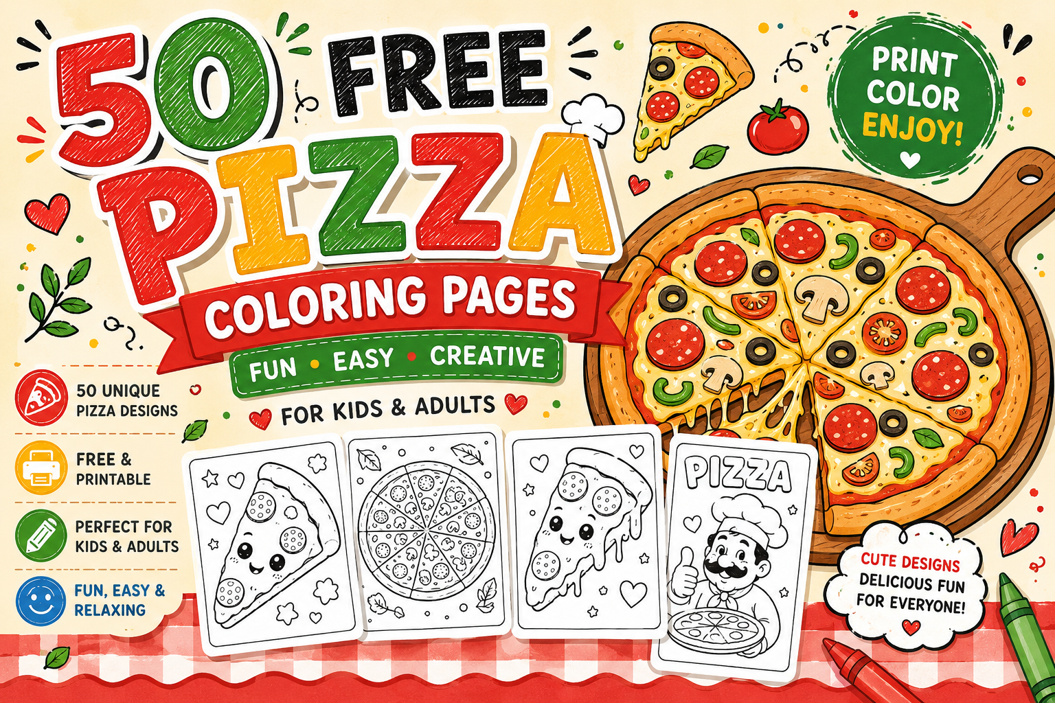 Free Pizza Coloring Pages
